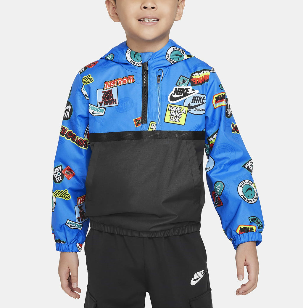 HALF-ZIP PRINT BLOCKED ANORAK