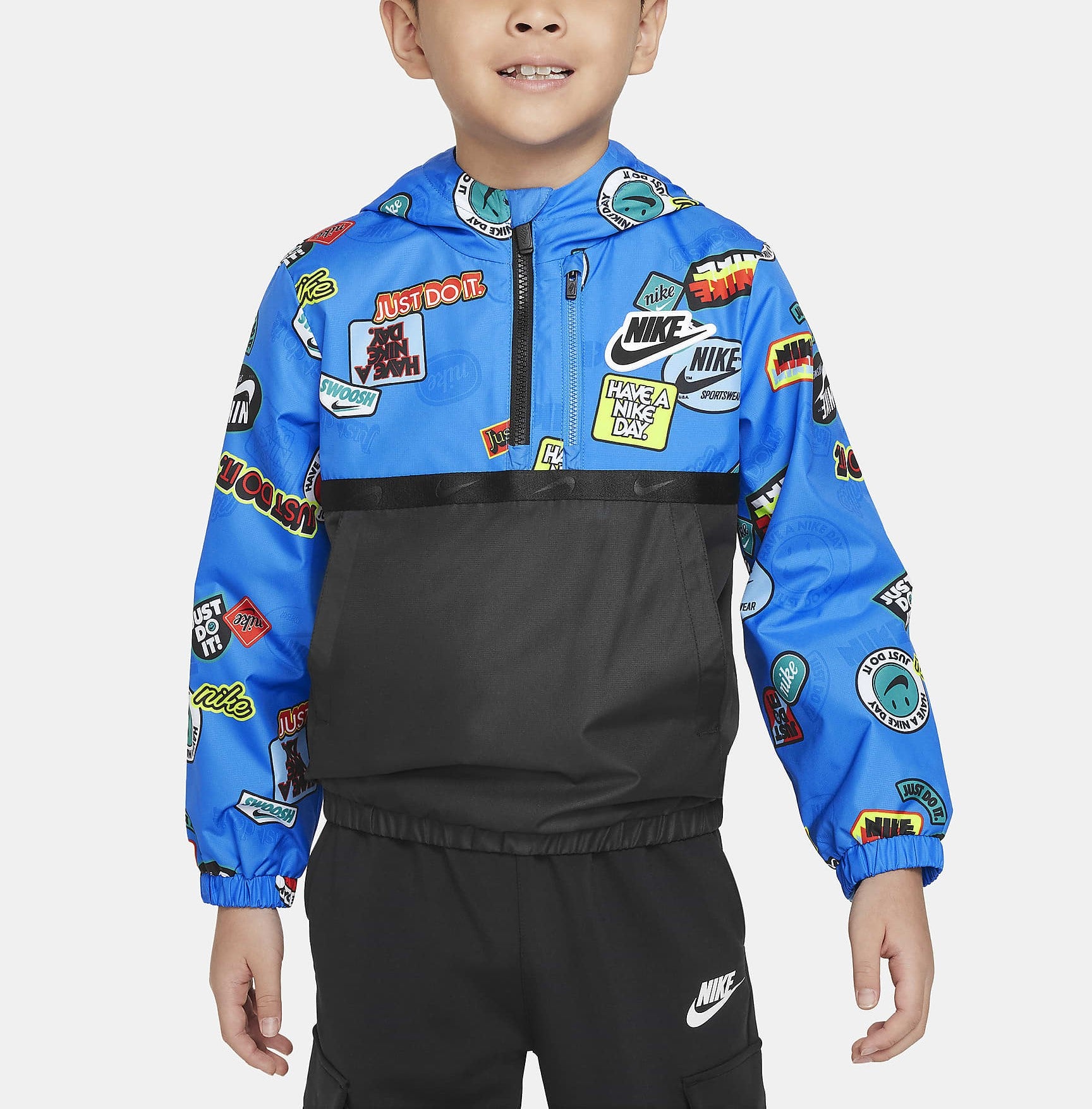 HALF-ZIP PRINT BLOCKED ANORAK